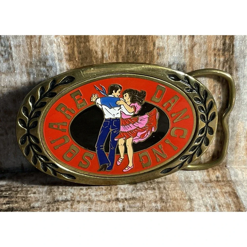 Vintage Square Dancing Solid Brass Belt Buckle